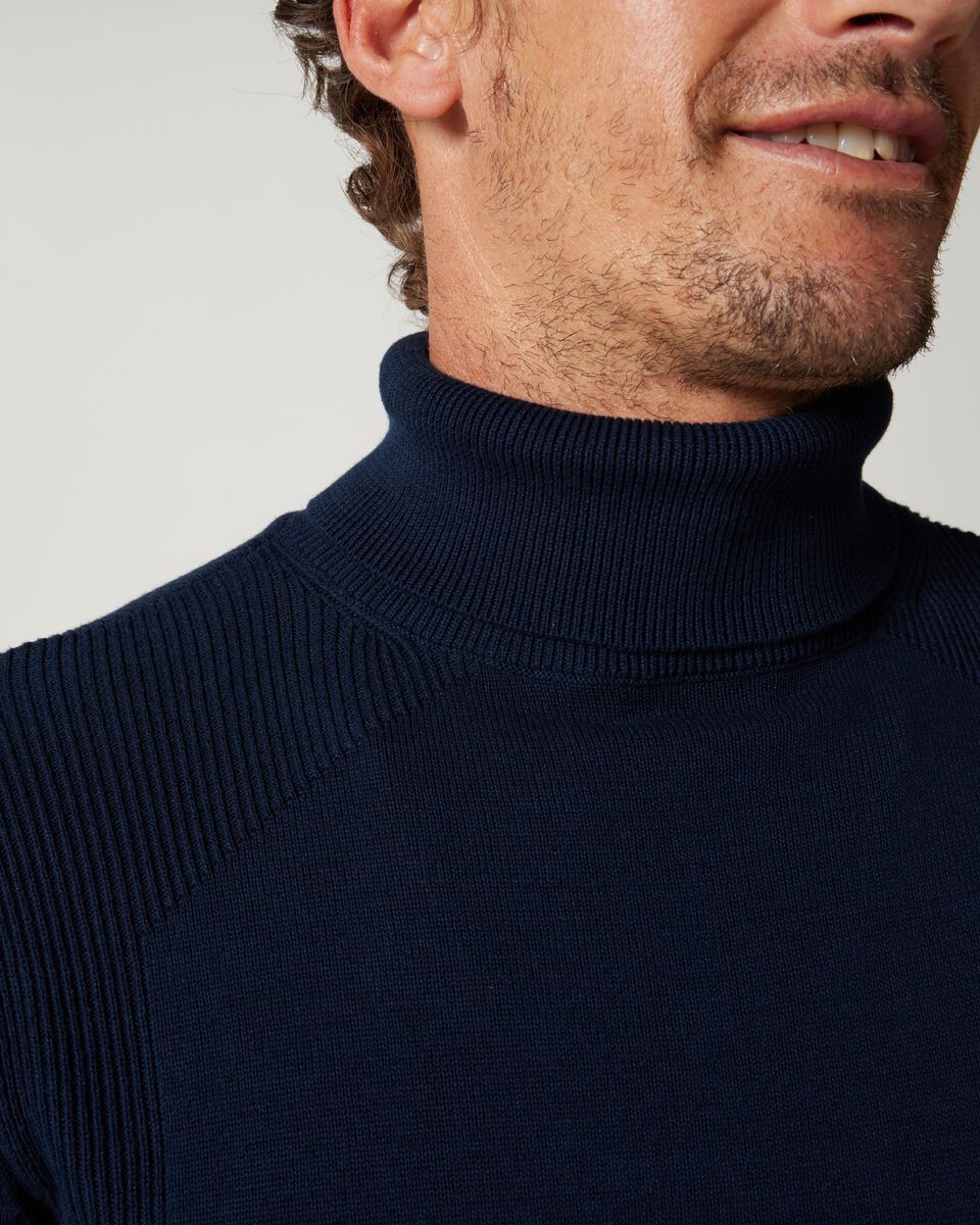 Navy Roll Neck Knit With Rib Detail